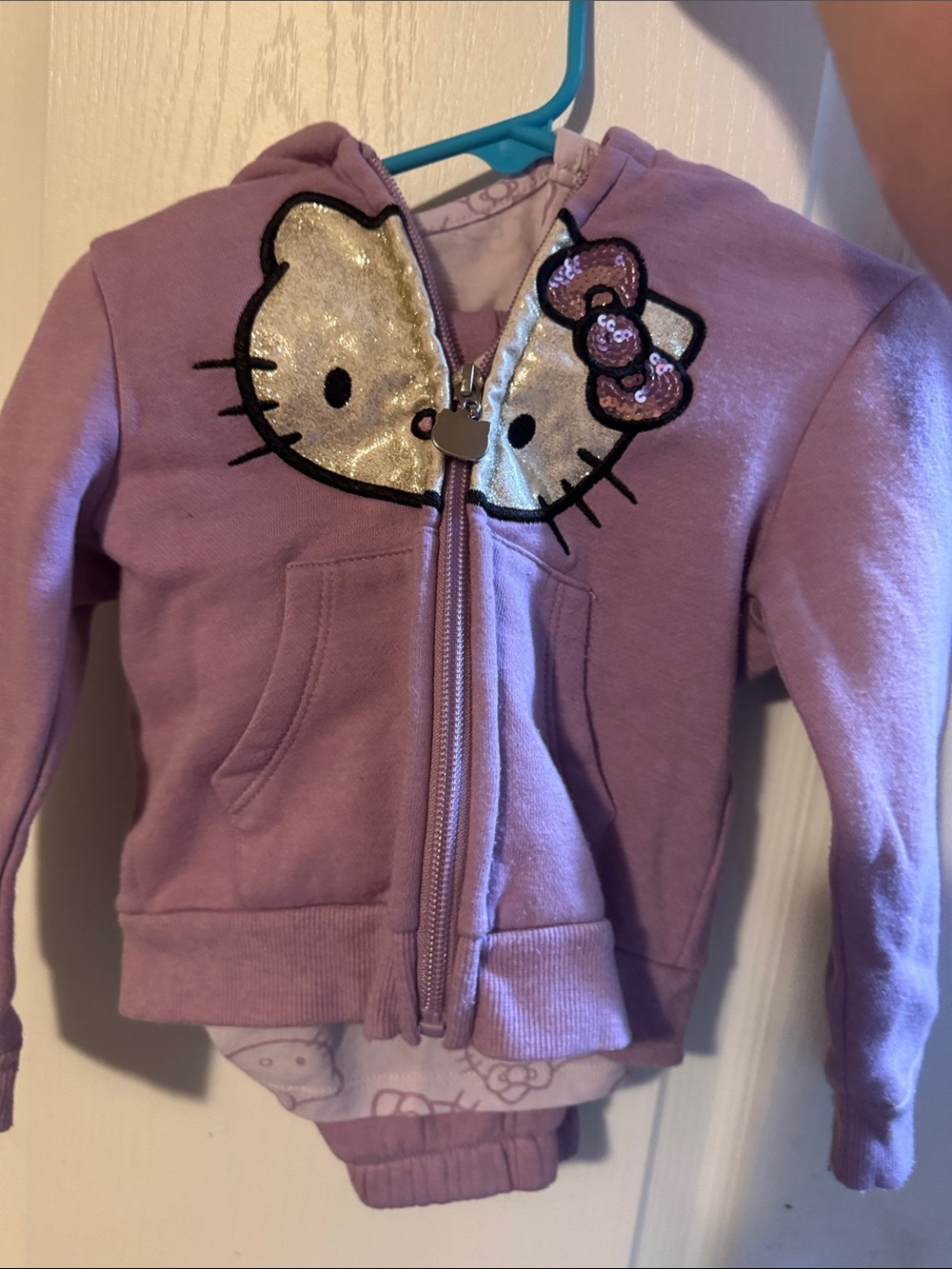 Hello Kitty Purple Zip-Up Hoodie set with Sequin Bow